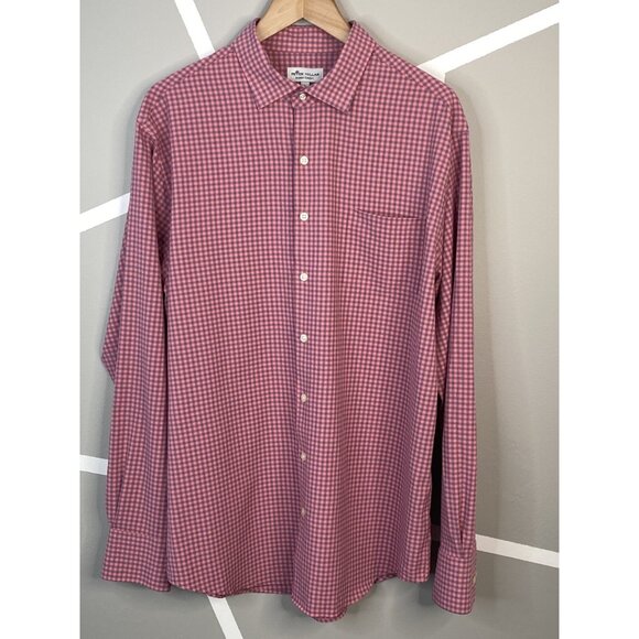 Peter Millar Summer Comfort Men’s Large Pale Rose Blue Check Long Sleeve - Picture 1 of 16